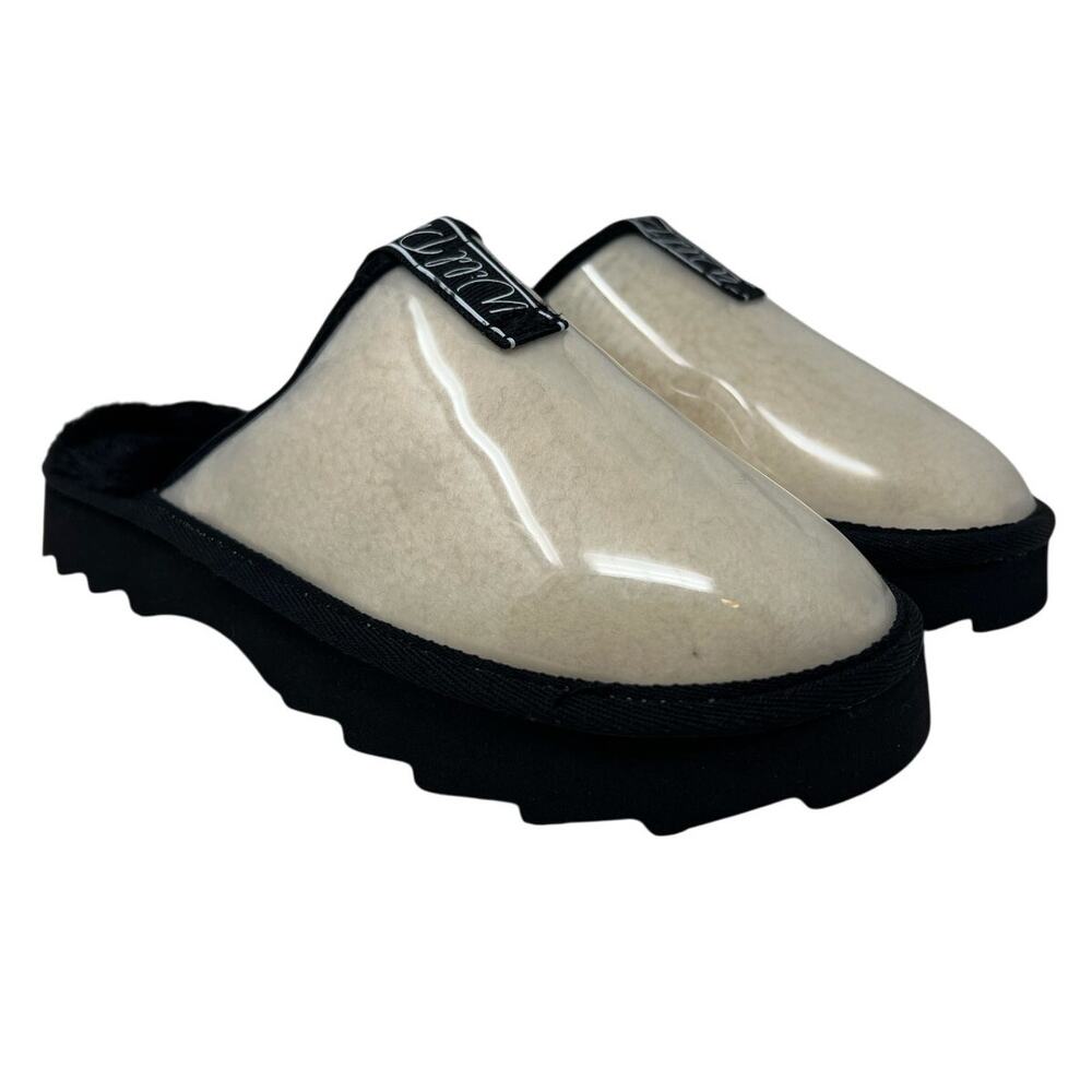 Wild Pair Portia Cream & Black Faux Fur Insoles Slippers Size 6